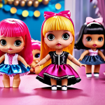**Prompt:** A vibrant and colorful explosion of LOL Surprise dolls and accessories scattered playfully on a glossy surface. Focus on the intricate details of the dolls' outfits and accessories, with a bokeh effect in the background to create a sense of magic and wonder. Ensure a cheerful and inviting atmosphere that captures the excitement of unboxing a new LOL Surprise doll.